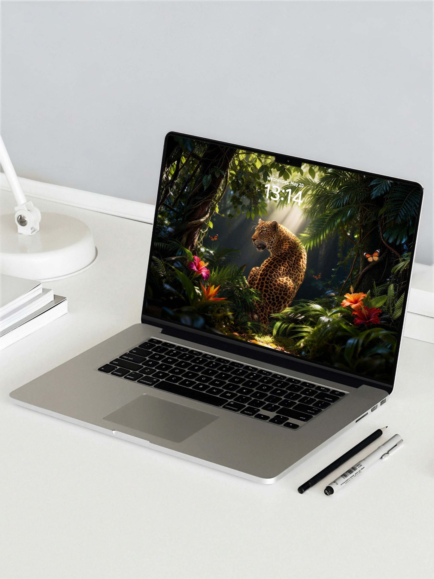 Sunlit Rainforest Turning Leopard Digital Wallpaper