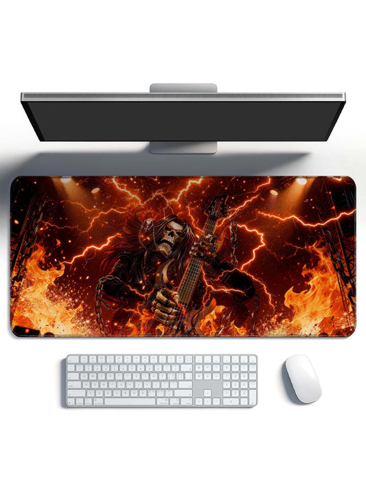 Heavy Metal Skull Guitarist Flame & Lightning Large Gaming Desk Mat