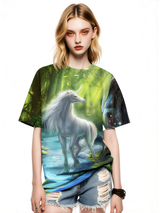 Unicorn Forest 3D All Over Print T-Shirt for Men Women Fantasy Graphic Sweatshirt