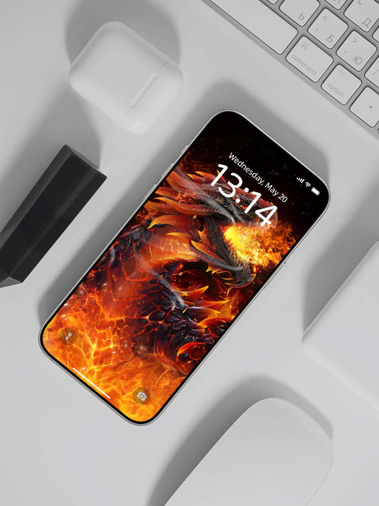 Phone wallpaper featuring an inferno dragon breath design with fiery, edgy style for streetwear and gothic clothing fans.