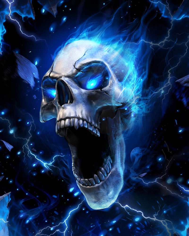 Blue Flaming Skull