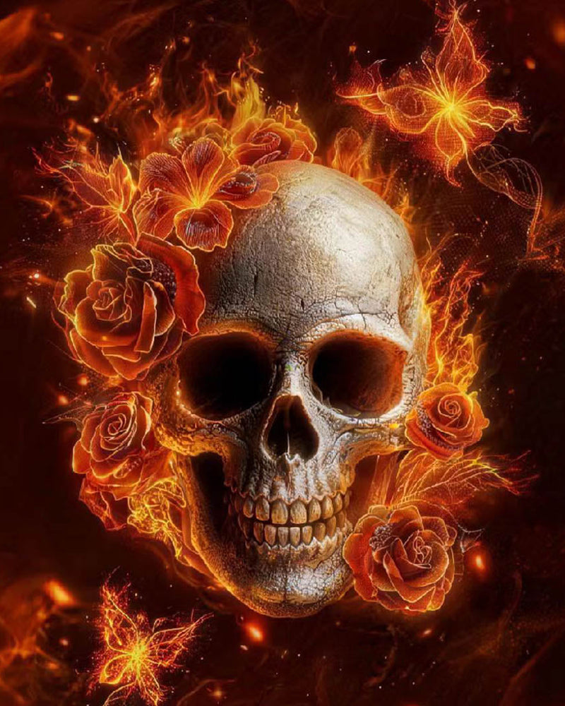 Flame Roses Skull
