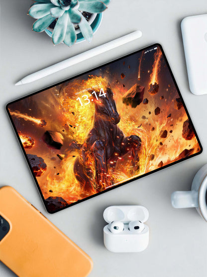 Blazing Flame Black Horse Digital Wallpaper