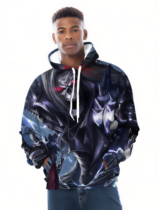Dark Reaper Skeleton 3D Print Hoodie | Gothic Lightning Graphic Pullover