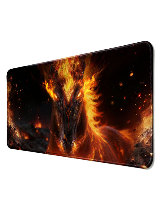 Fiery Horse Head Close-Up With Glowing Eyes Large Anti-Glare Desk Mat