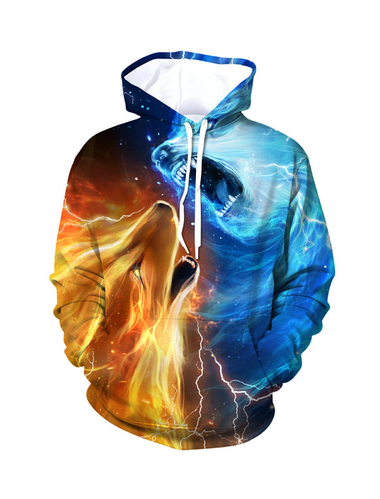 Unisex 3D All Over Print Hoodie Fire Ice Wolf Cosmic Lightning Aesthetic Streetwear