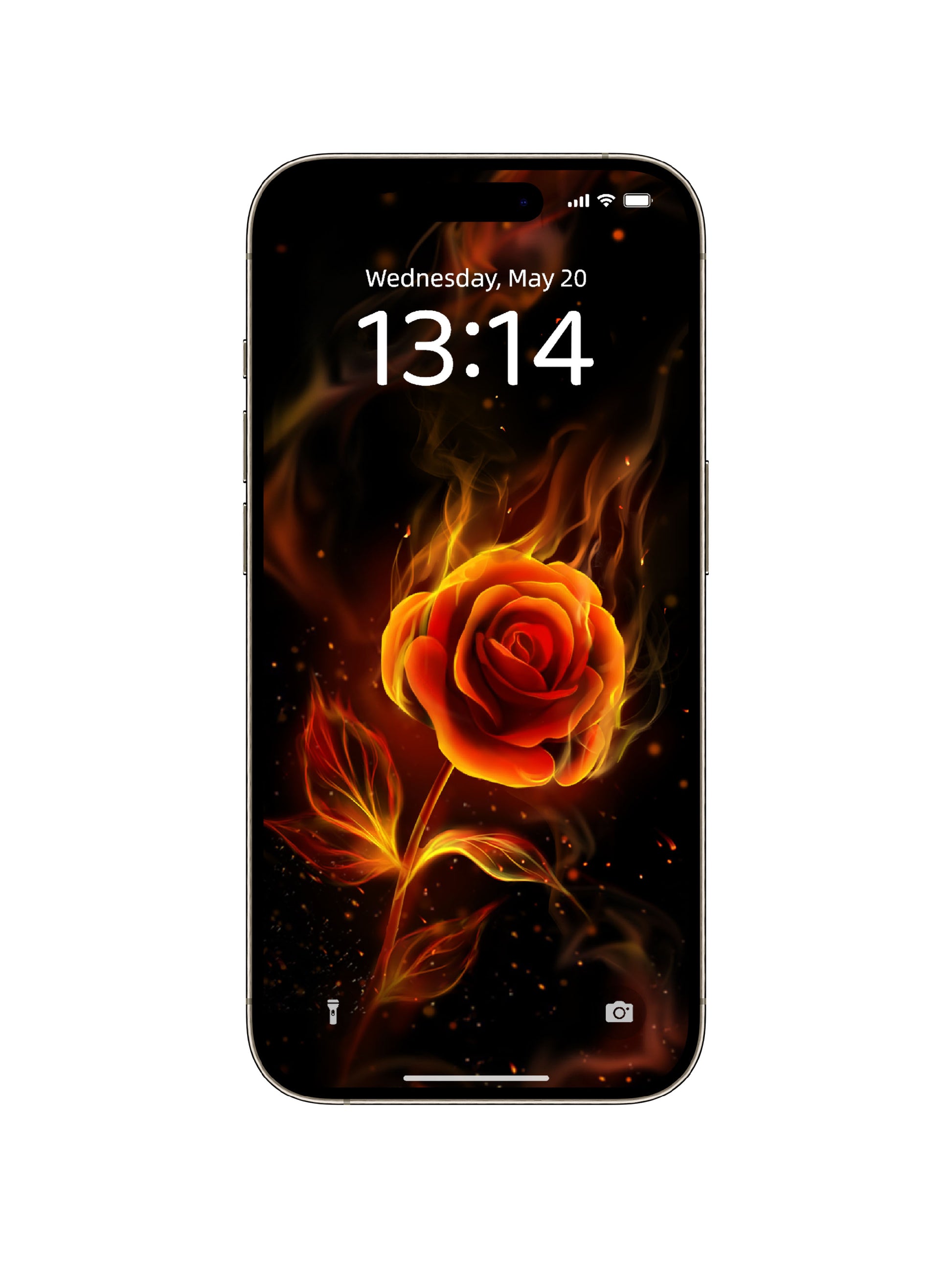 Phone wallpaper featuring a glowing fiery rose with dark background, perfect for streetwear, gothic clothing, and.
