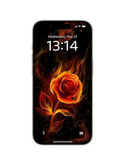 Phone wallpaper featuring a glowing fiery rose with dark background, perfect for streetwear, gothic clothing, and.