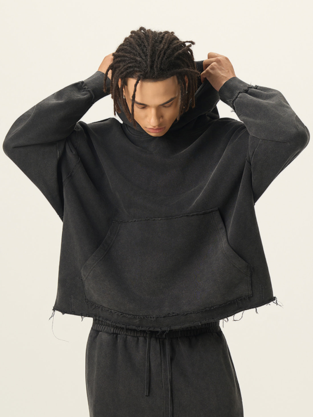 Stone-Washed Black Oversized Hoodie 420g Soft French Terry