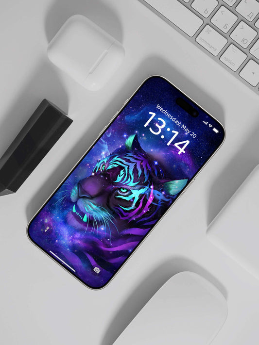 霓虹條紋老虎手機桌布