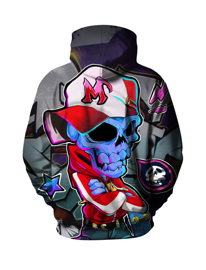 Street Graffiti Blue Skull Skater Cartoon 3D Print Hoodie
