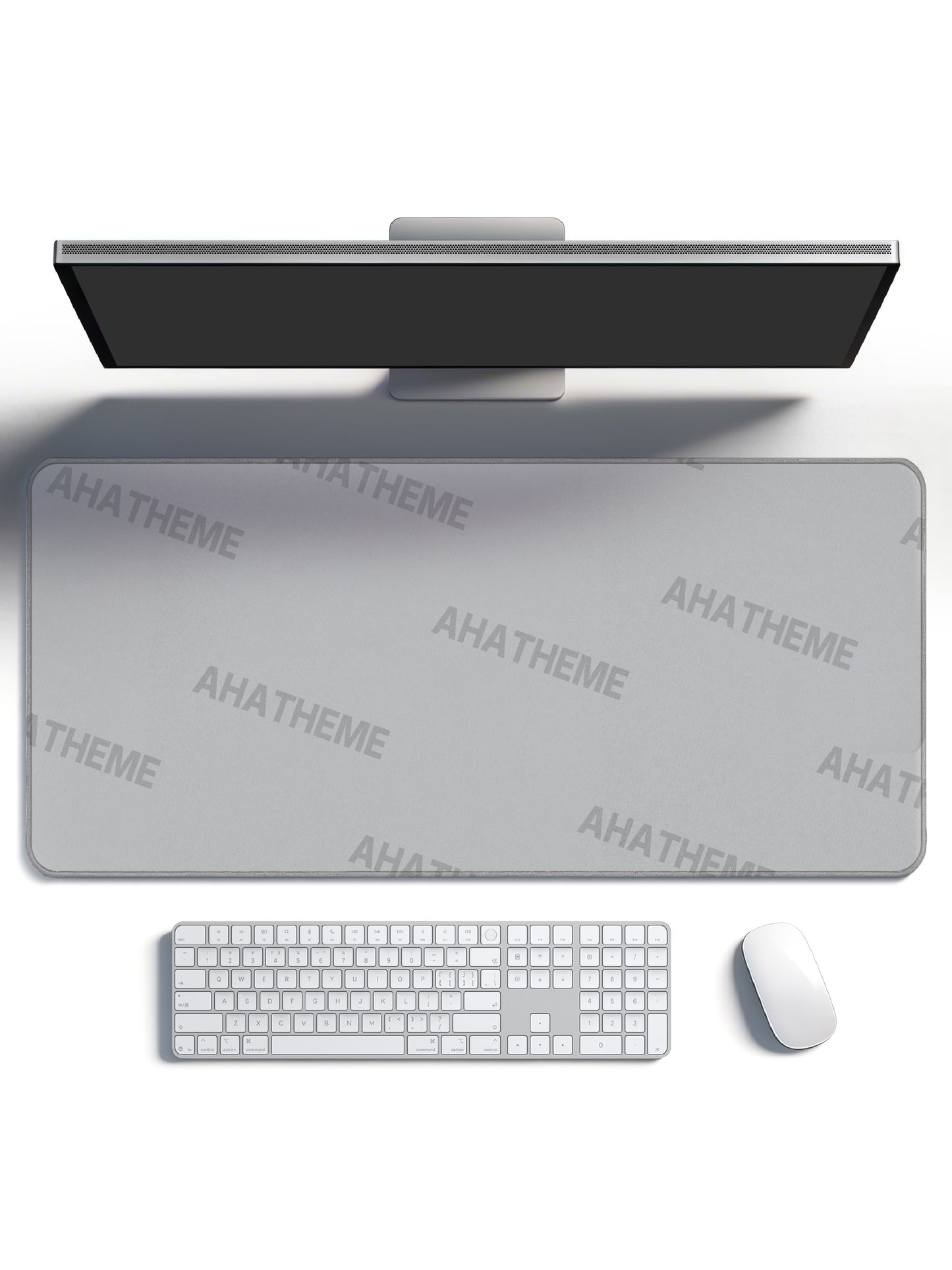 Gray custom mousepad with subtle "ANATHEME" text pattern, perfect for streetwear and alternative fashion styles.