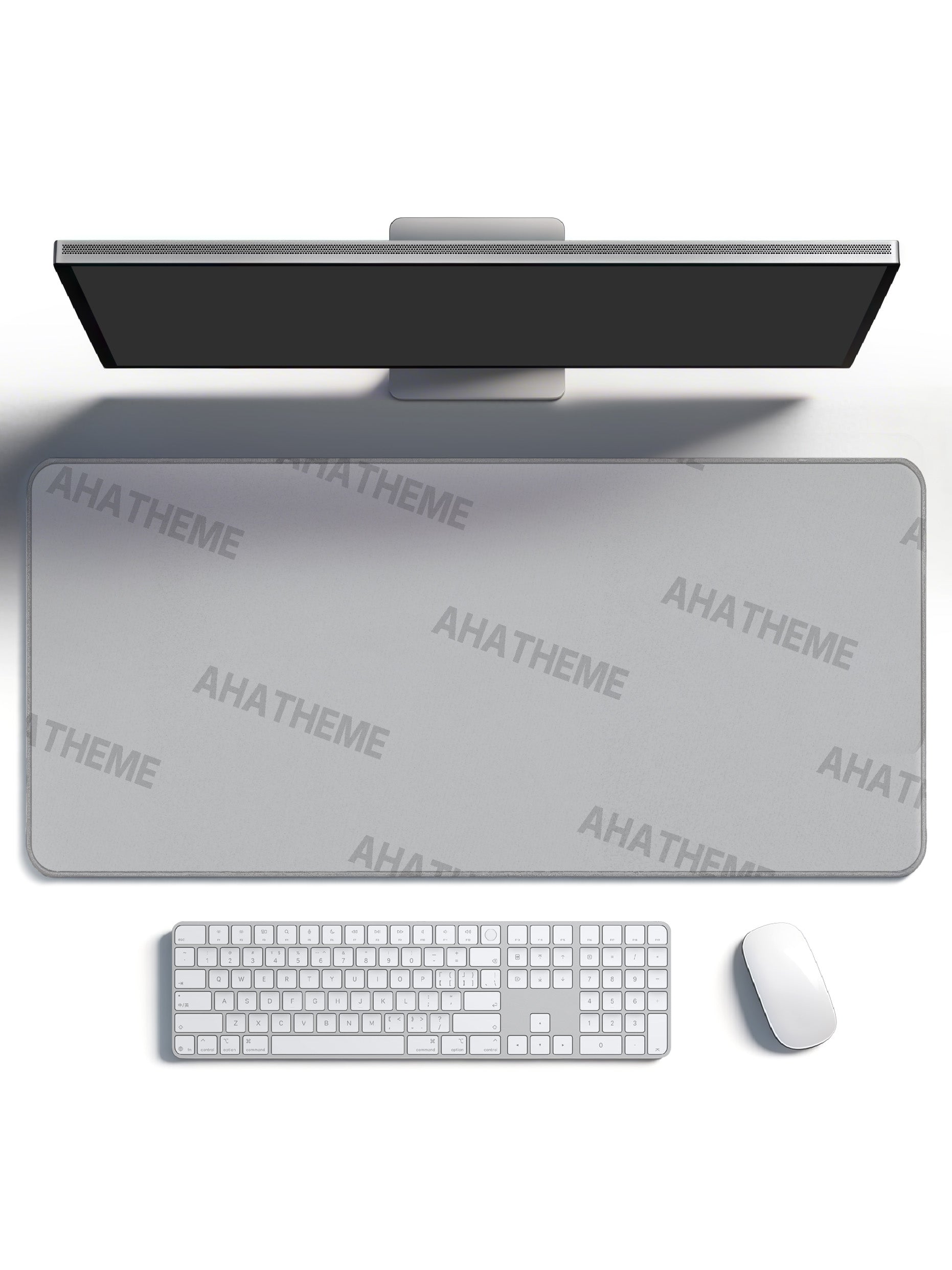 Gray custom mousepad with subtle "ANATHEME" text pattern, perfect for streetwear and alternative fashion styles.