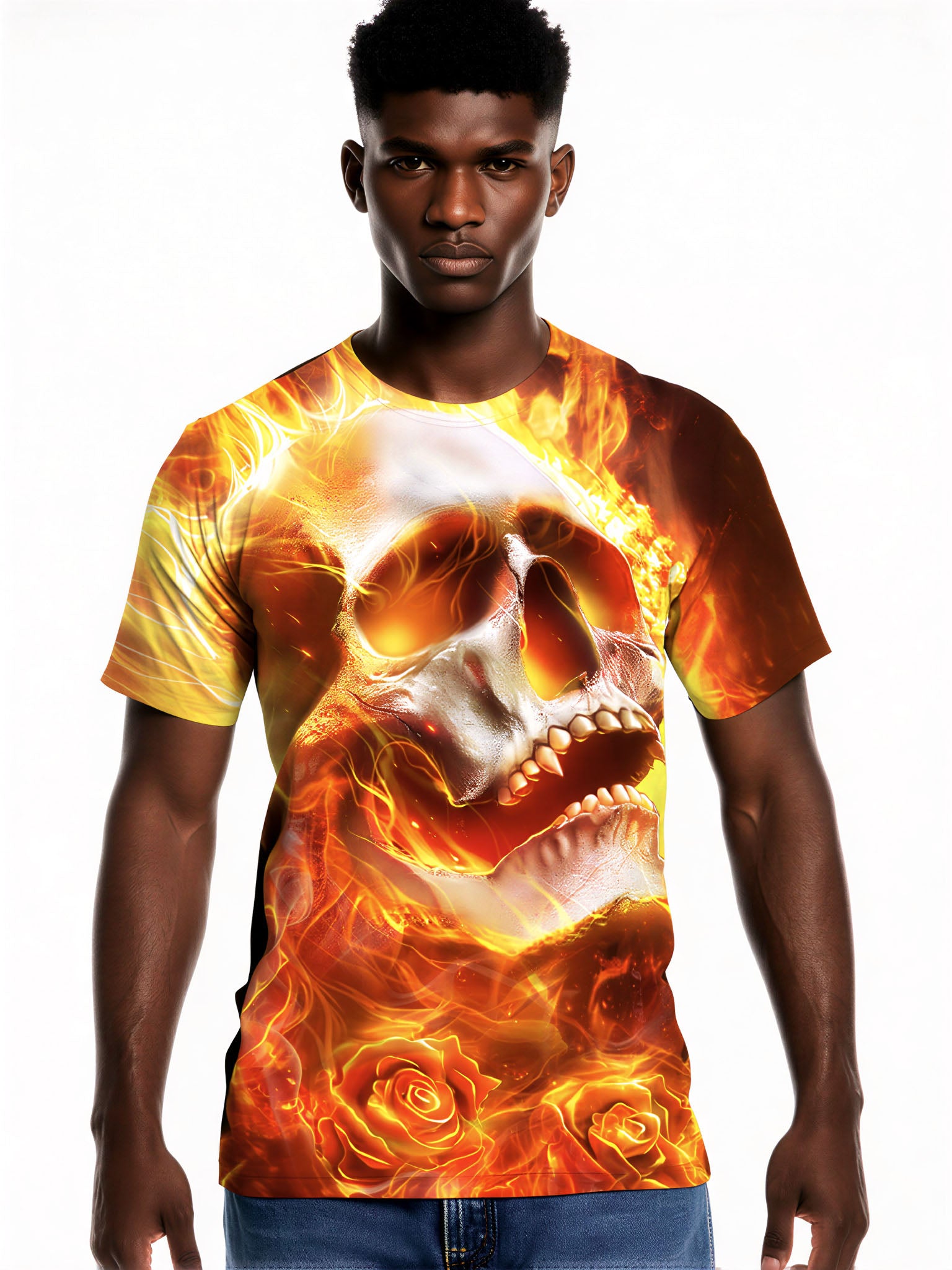 Flaming Skull Rose 3D All Over Print T-Shirt for Men Women edgy streetwear style