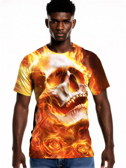 Flaming Skull Rose 3D All Over Print T-Shirt for Men Women edgy streetwear style