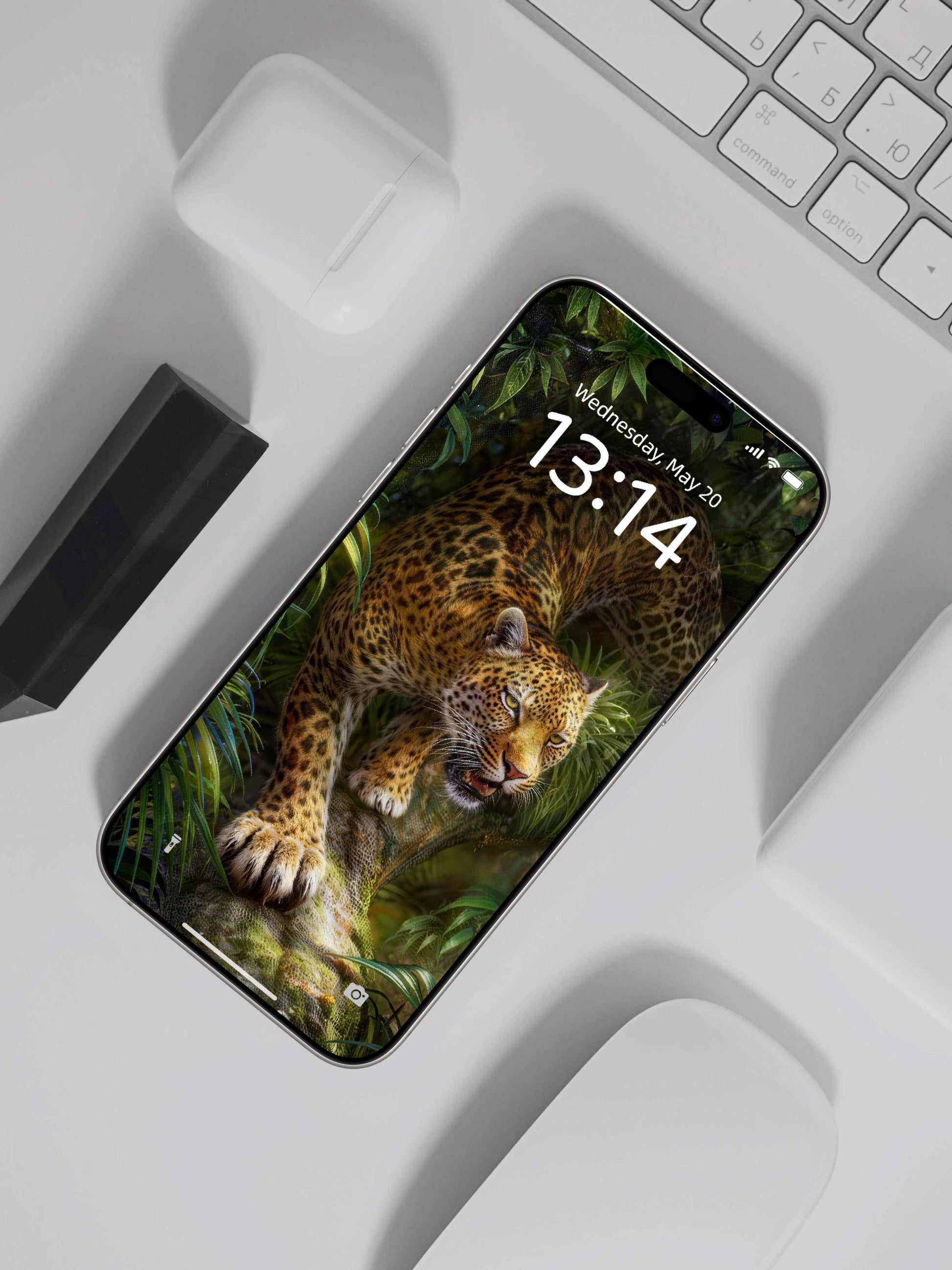 Tree Branch Crawling Leopard Digital Wallpaper