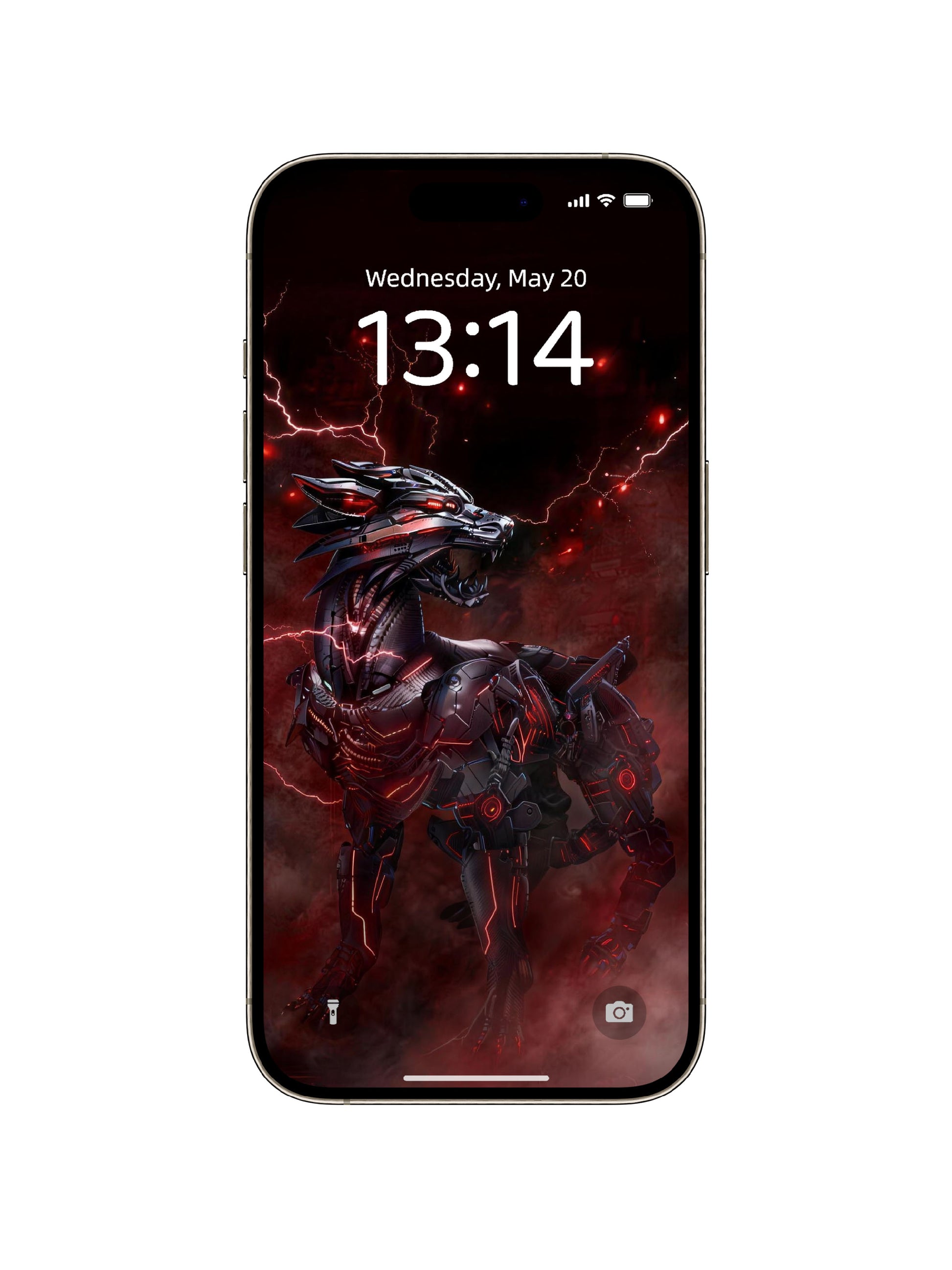 Side View Red Mecha Wolf Digital Wallpaper