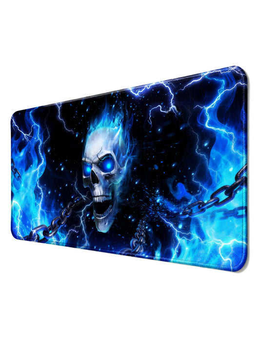 Blue Flame Skull With Chains & Lightning Gaming Desk Mat