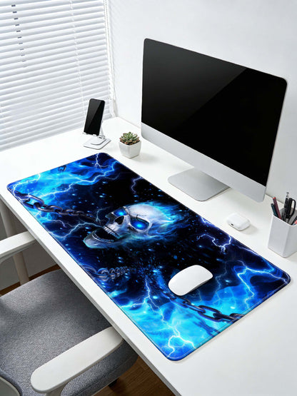 Blue Flame Skull With Chains & Lightning Gaming Desk Mat