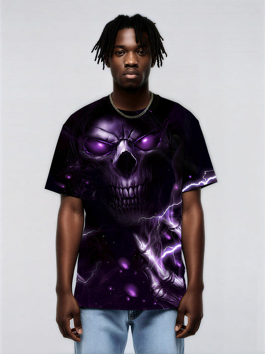 Men Women 3D All Over Print Skull Lightning T-Shirt Purple Glow Horror Style Graphic Sweatshirt