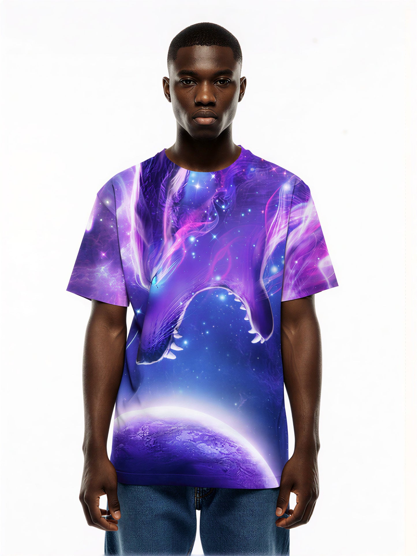 3D All Over Print Galaxy Dragon T-Shirt for Men Women, Cosmic Space Fantasy Style