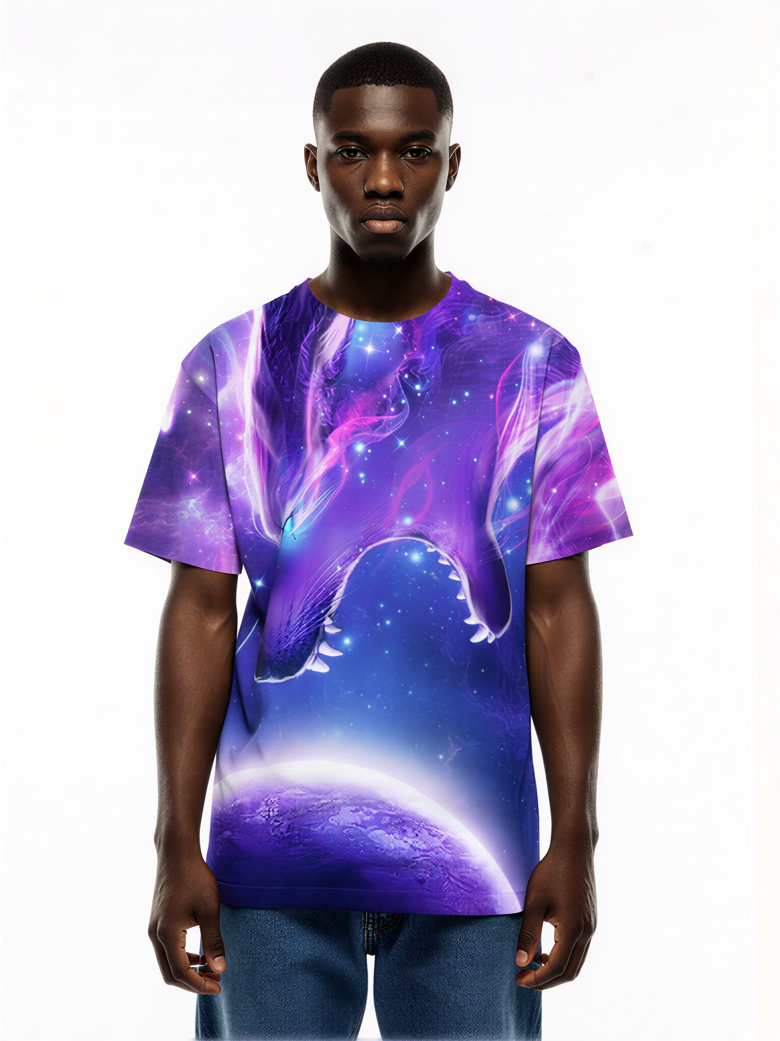 3D All Over Print Galaxy Dragon T-Shirt for Men Women, Cosmic Space Fantasy Style