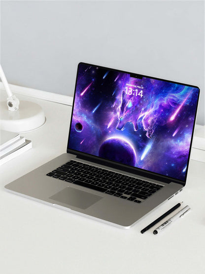 Fierce Purple Galaxy Wolf Head With Planet Digital Wallpaper