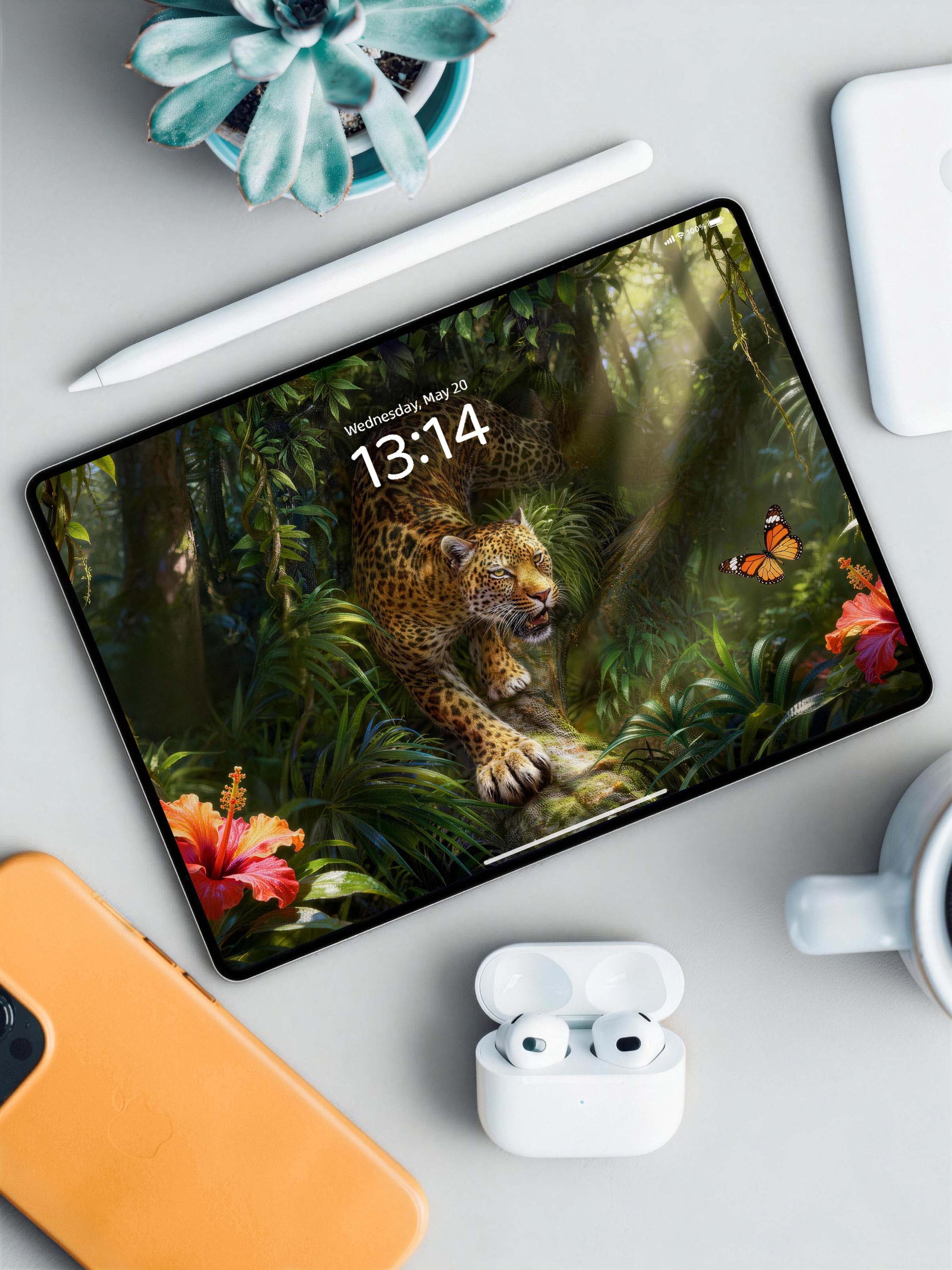 Tree Branch Crawling Leopard Digital Wallpaper