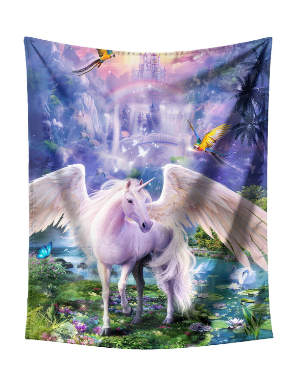 奇幻飛馬獨角獸與魔法城堡掛毯