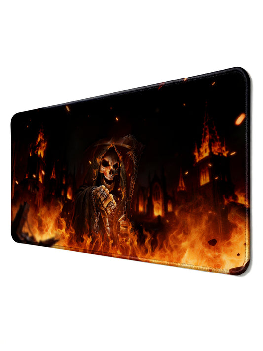 Burning Gothic City Grim Reaper Large Non-Slip Gaming Desk Mat