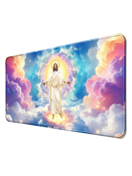 Jesus In Heavenly Clouds With Divine Halo Desk Mat