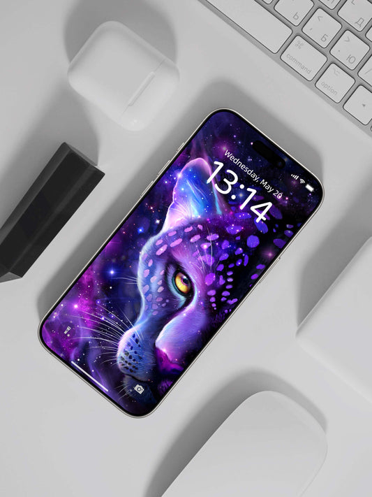 紫色星系豹紋手機桌布