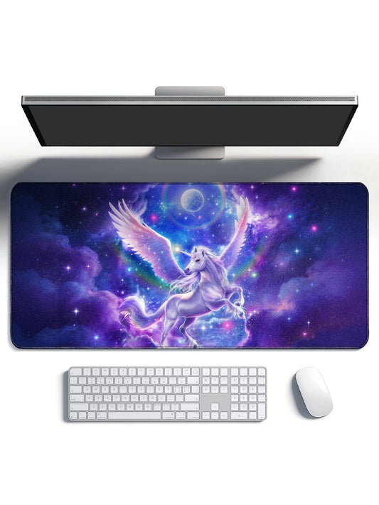 月亮光環獨角獸與星系及彩虹燈光書桌墊