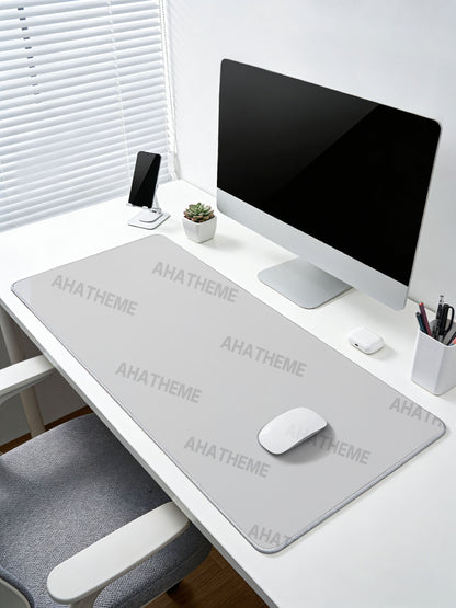 Large light gray custom mousepad on desk with computer, styled for streetwear and alternative fashion fans.