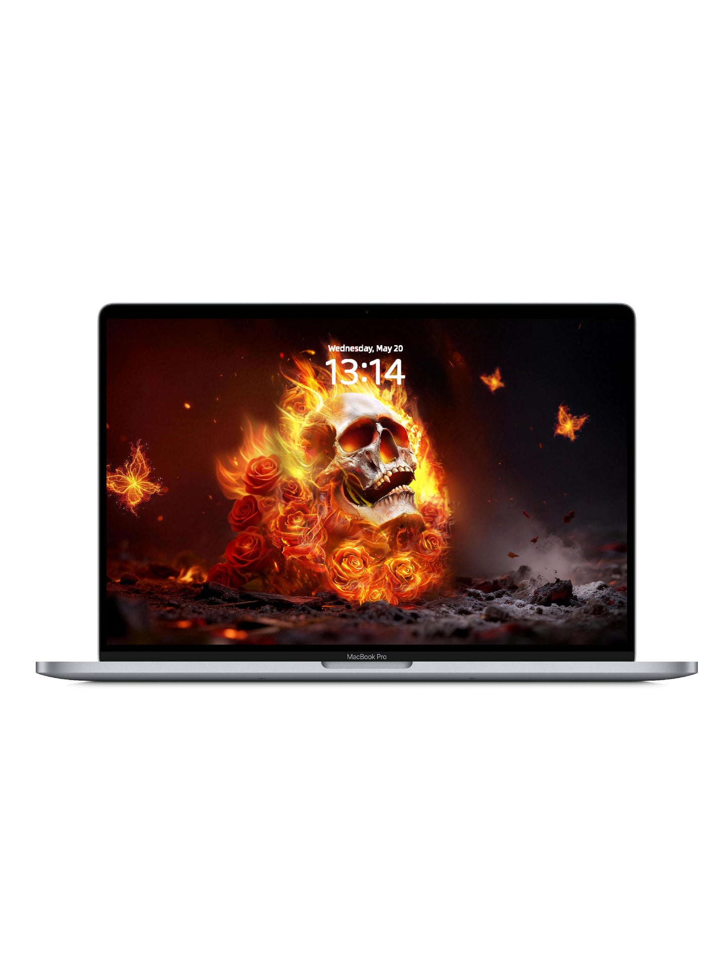 Blazing Fire Rose Skull Digital Wallpaper