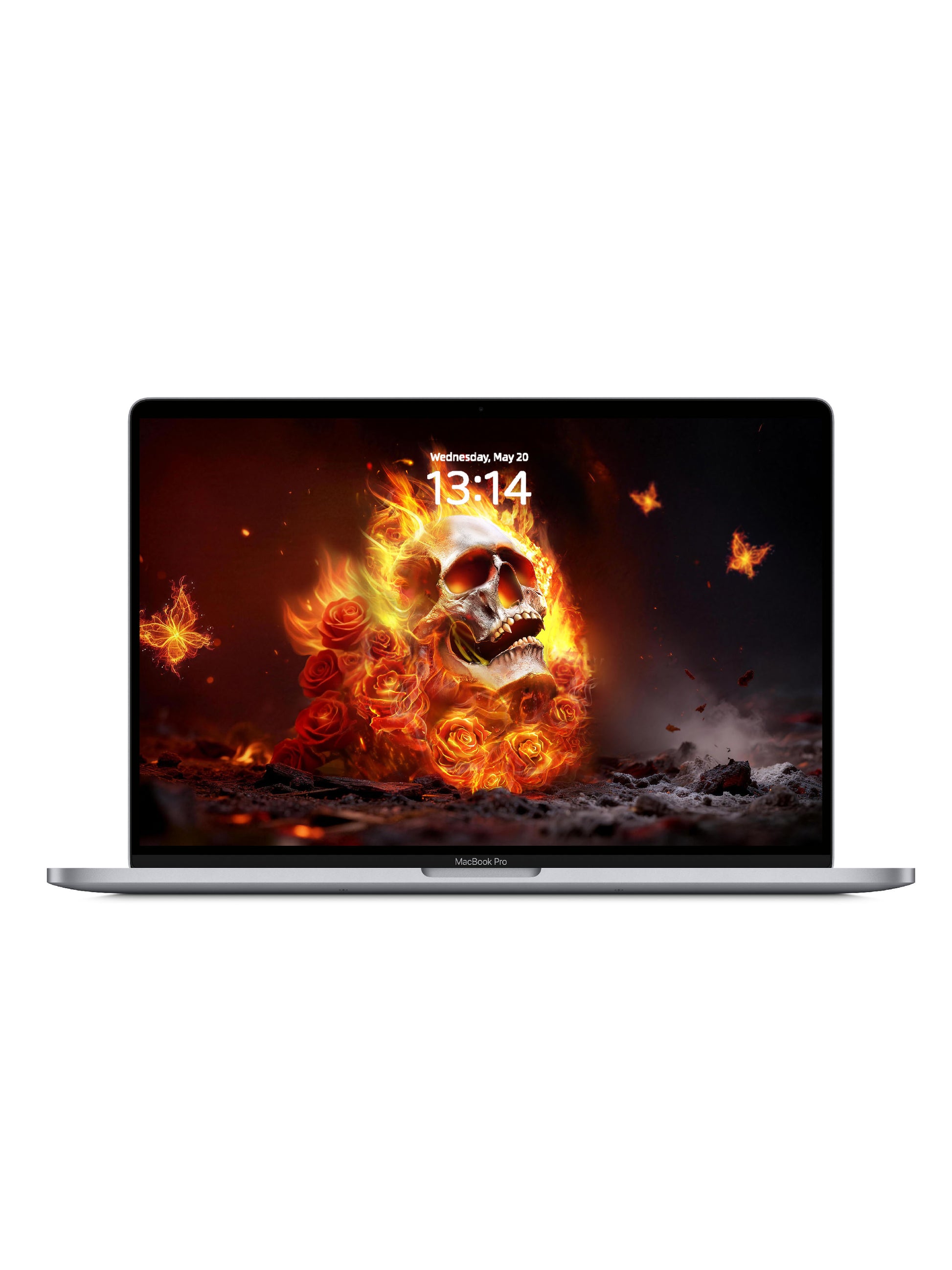 Blazing Fire Rose Skull Digital Wallpaper