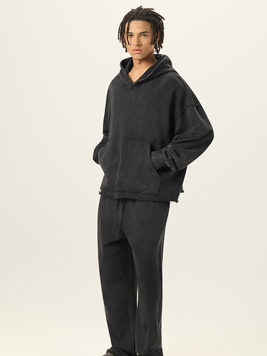Stone-Washed Black Oversized Hoodie 420g Soft French Terry