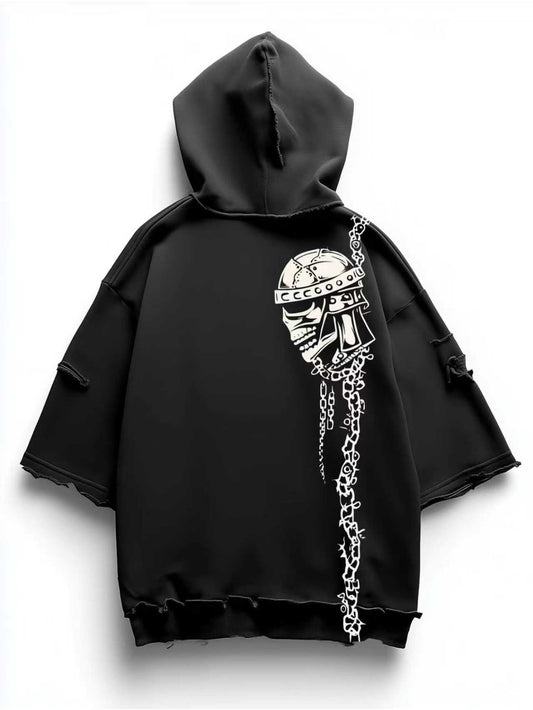 WHITE SKULL PRINT HOODIE