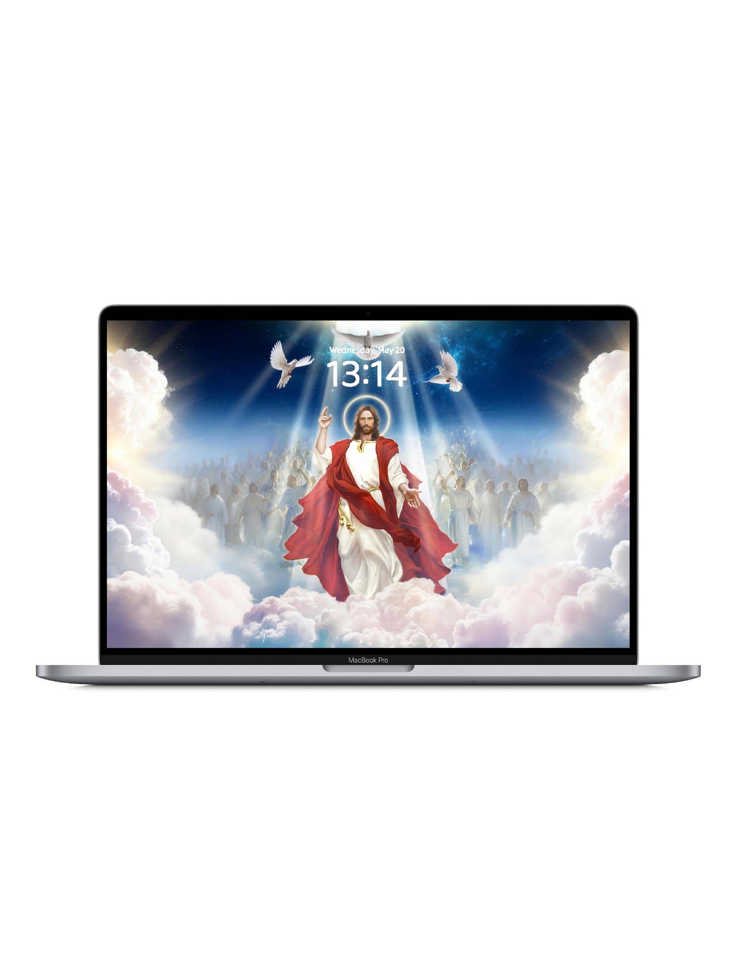 Jesus In Clouds With Halo And White Doves Digital Wallpaper