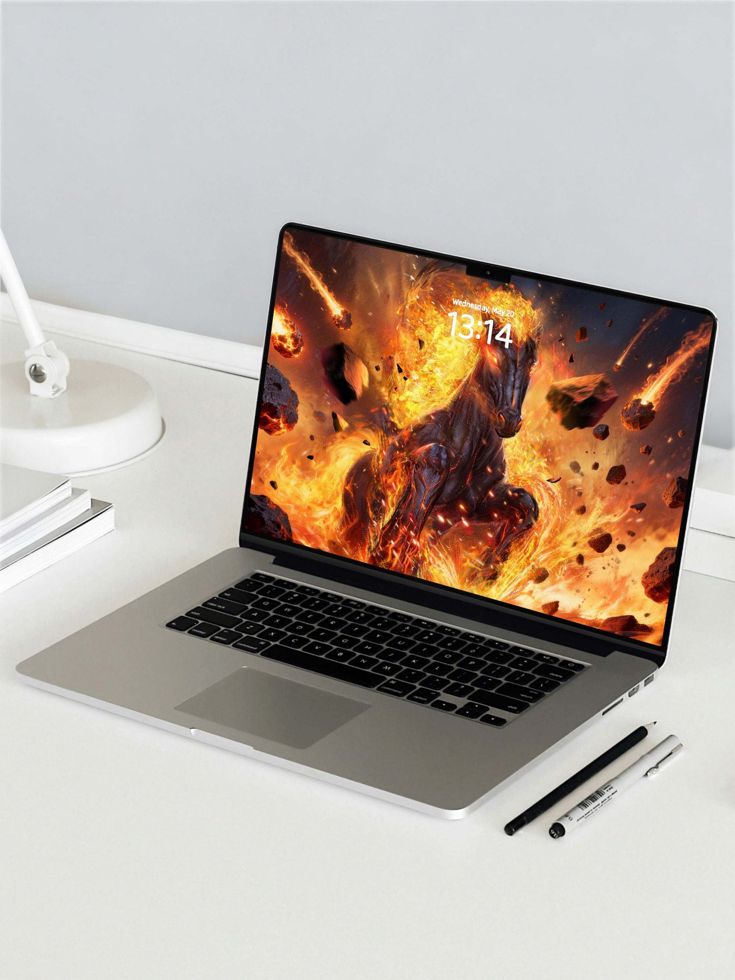 Blazing Flame Black Horse Digital Wallpaper