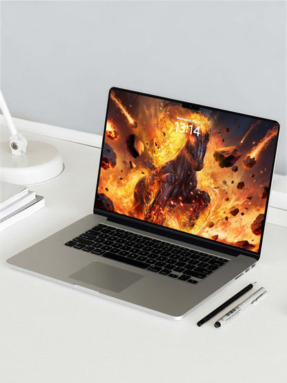 Blazing Flame Black Horse Digital Wallpaper