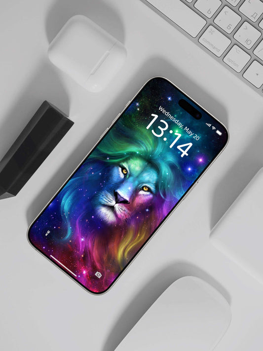 彩虹星系獅子頭手機桌布