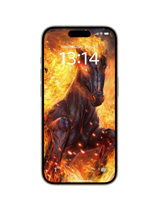 Blazing Flame Black Horse Digital Wallpaper