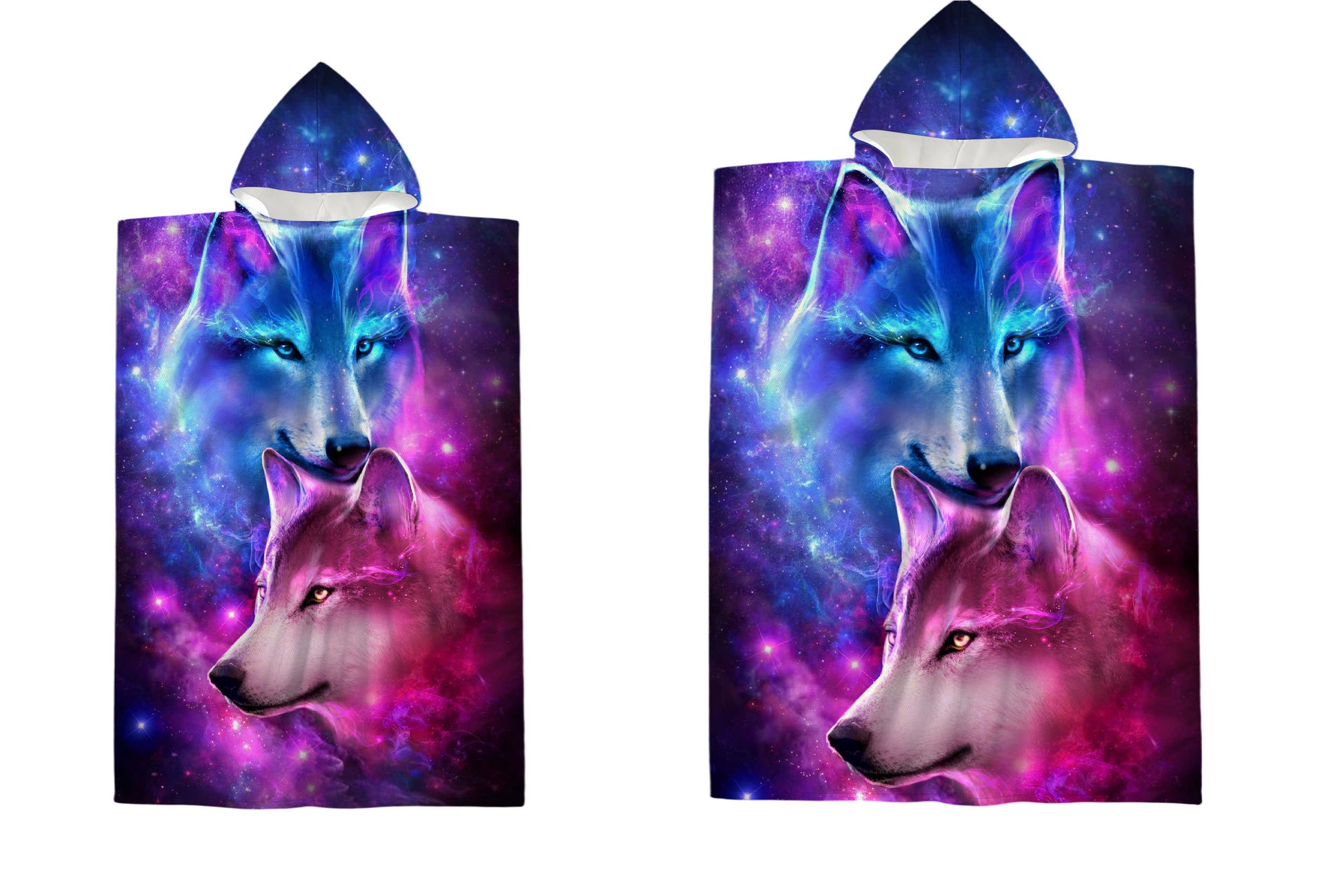 Lunar Embrace Wolf Pair Hooded Bath Robe Cosmic Fantasy Beach Robe