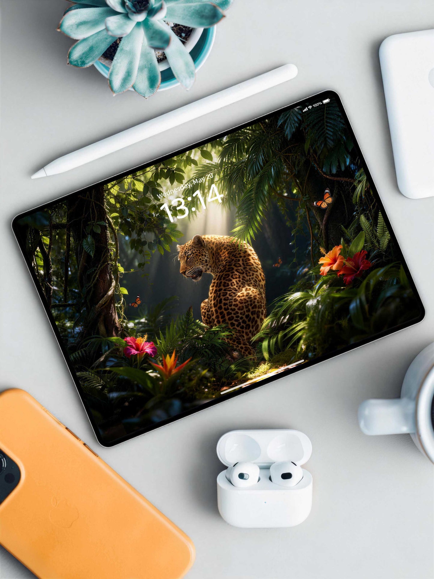 Sunlit Rainforest Turning Leopard Digital Wallpaper
