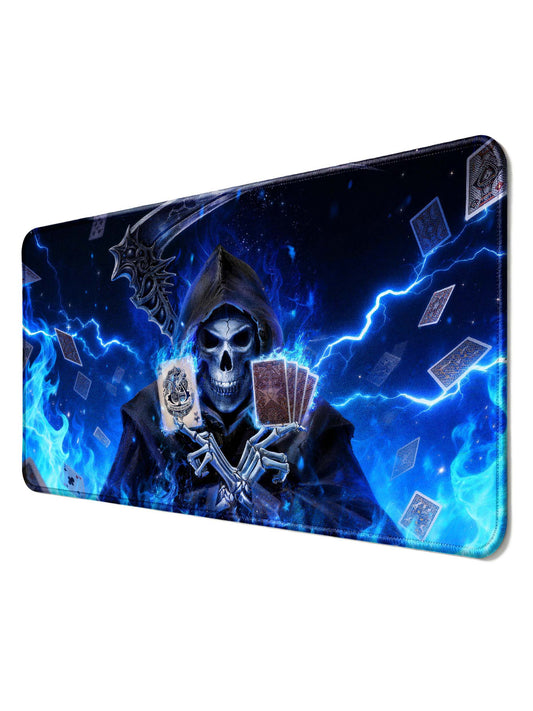 Grim Reaper Dealing Cards With Blue Flames & Lightning Desk Mat