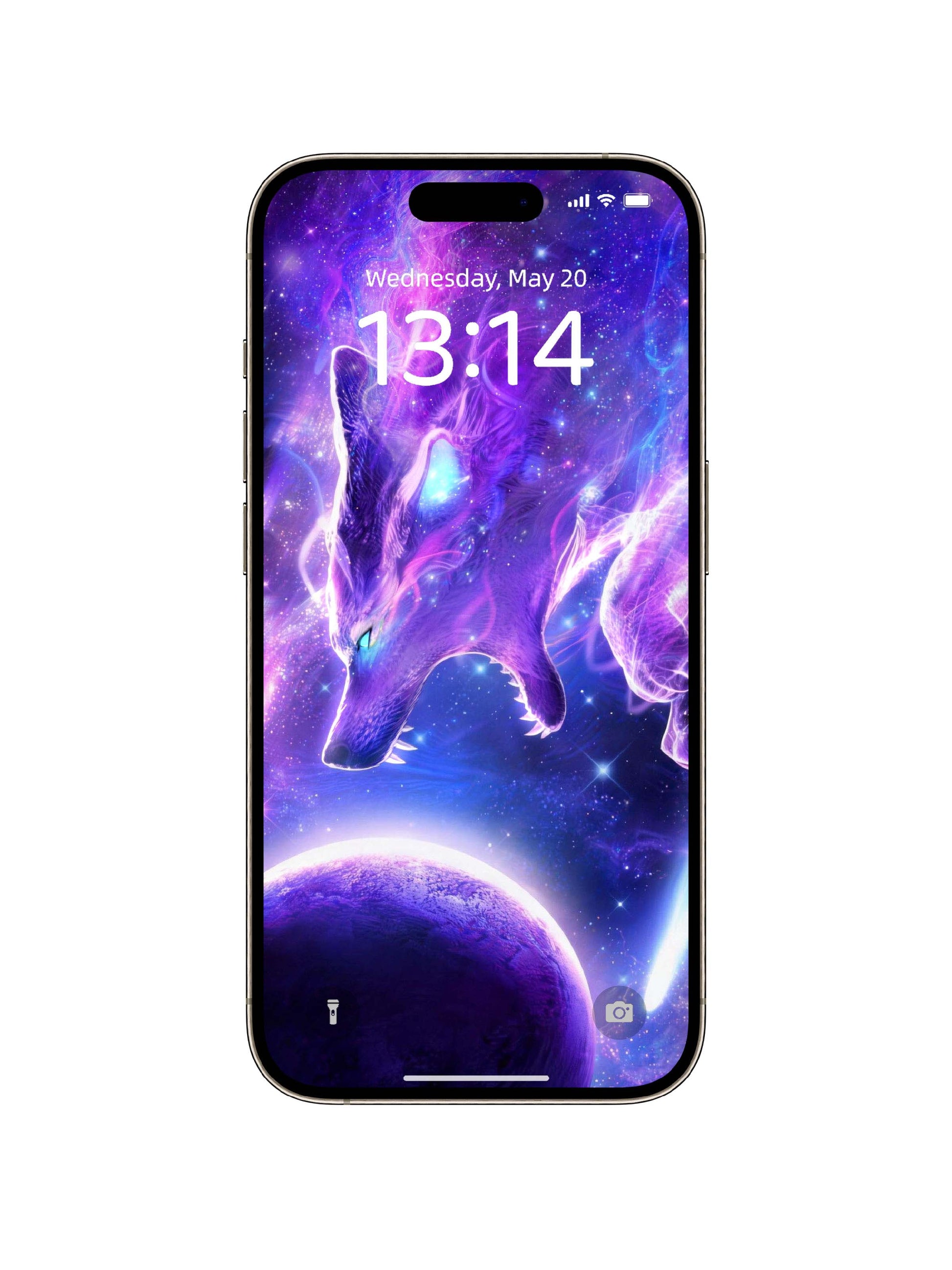 Fierce Purple Galaxy Wolf Head With Planet Digital Wallpaper