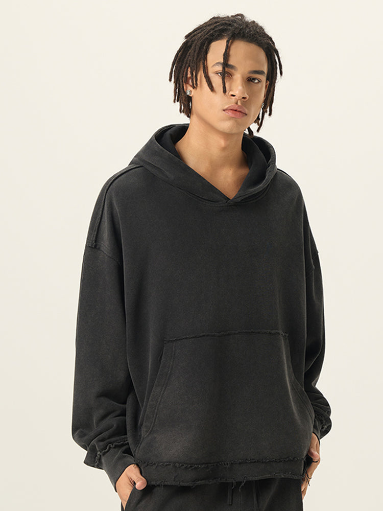 Stone-Washed Black Oversized Hoodie 420g Soft French Terry