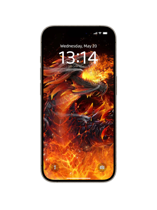 Phone wallpaper featuring a fiery inferno dragon in glowing orange and black tones, perfect for edgy style and gothic.