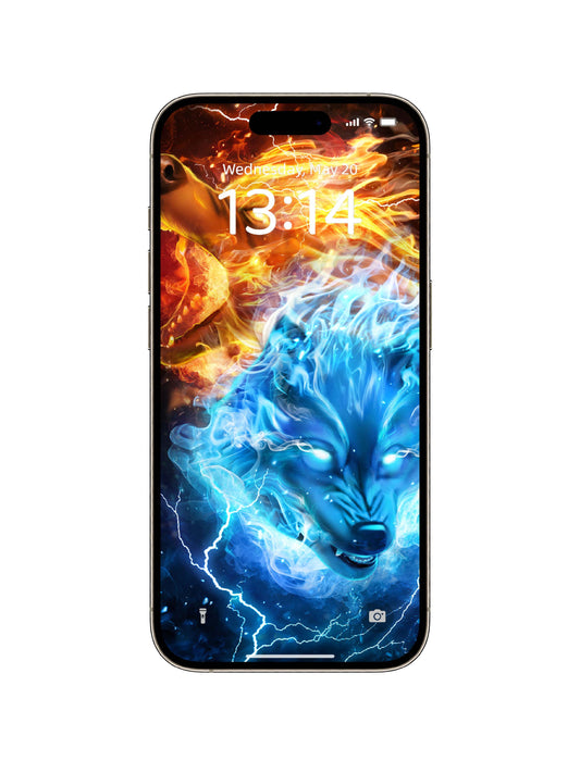 Ice & Fire Wolf Duel Phone Wallpaper